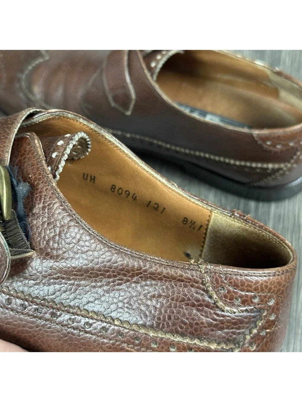 SALVATORE FERRAGAMO Leather Wing Tip Monk Strap Shoes Men 8.5 Cordovan ITALY